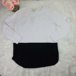 Michael Kors Scoop Neck Long Sleeve Pullover Sweater Logo White/Black XS NWT